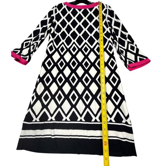 Eliza J Diamond Print Shift Dress Black White Pink Size 6P - Picture 4 of 8